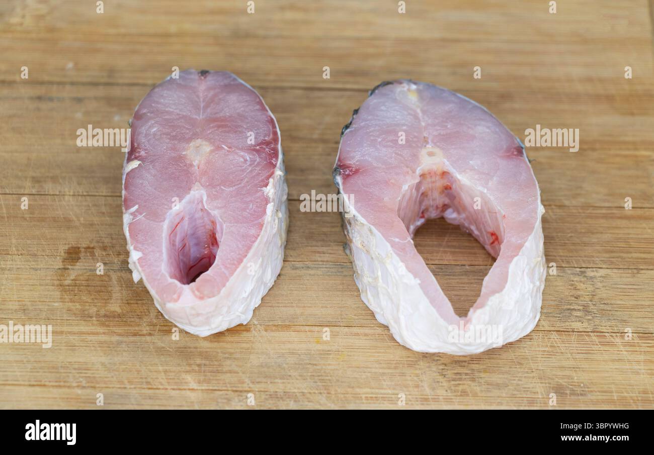 Slice raw fish, isolated on white background, Rohu fish or Rui Fish ...
