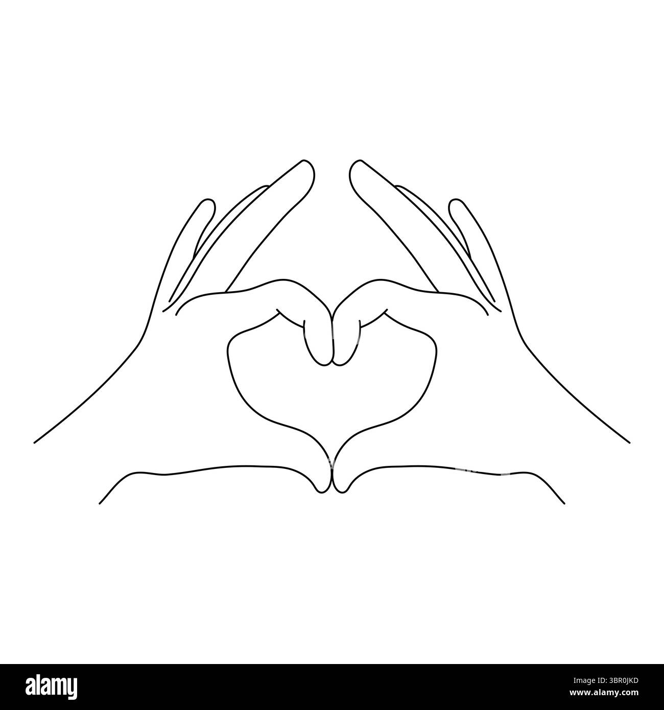 Heart Gesture with Hands Illustration. This illustration features a minimalist line drawing of two human hands forming a heart shape. Stock Vector