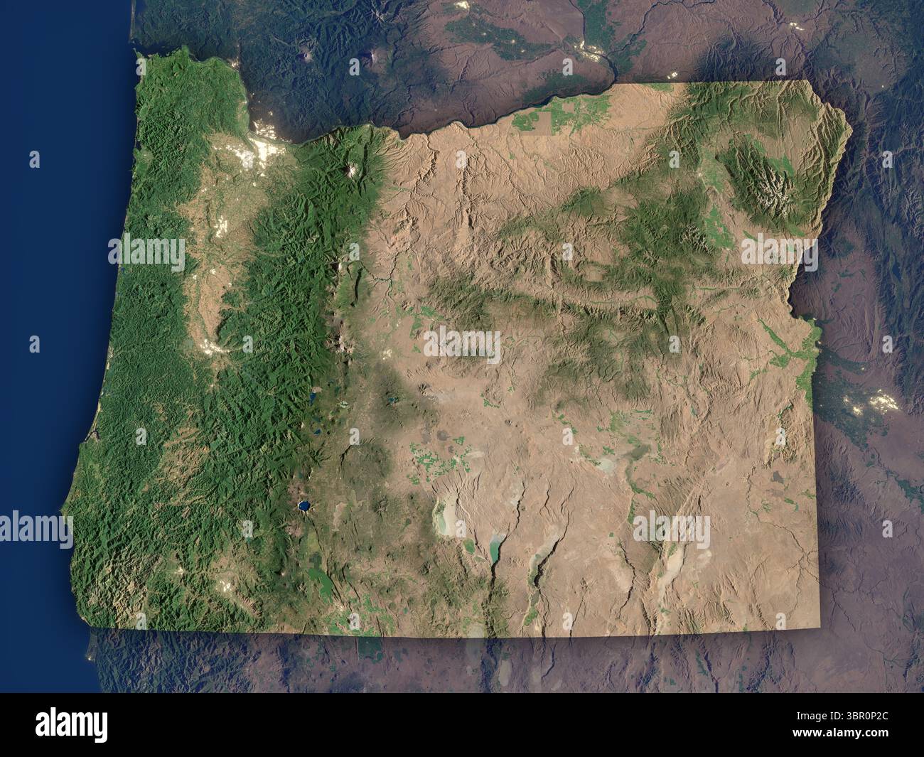 Map Oregon Overhead Very detailed night map of Oregon with clear state borders and visible ...