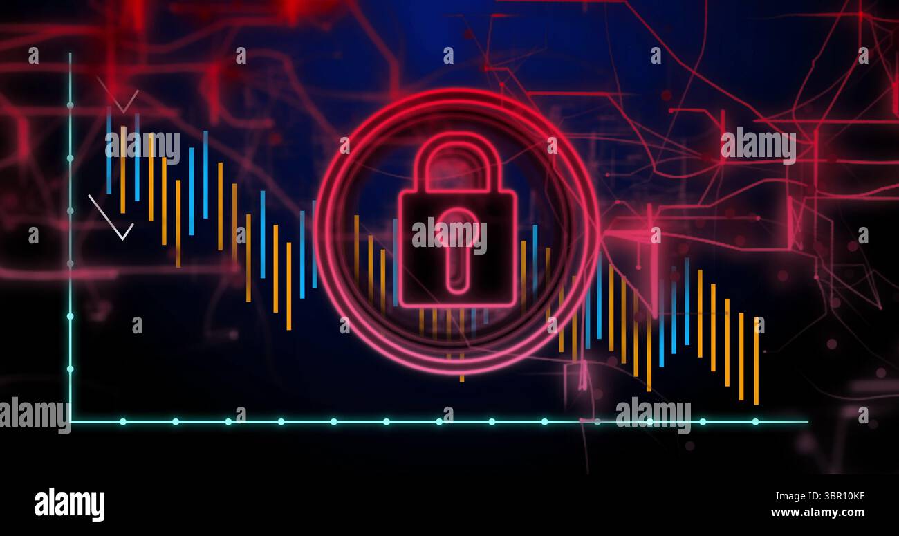 Featuring neon pink padlock icon glowing in cyber interface, with ...