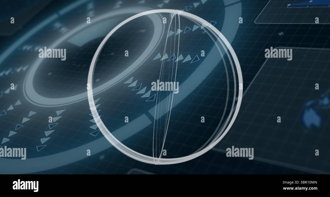 Displaying central wireframe sphere rotating in HUD, with glowing rings ...