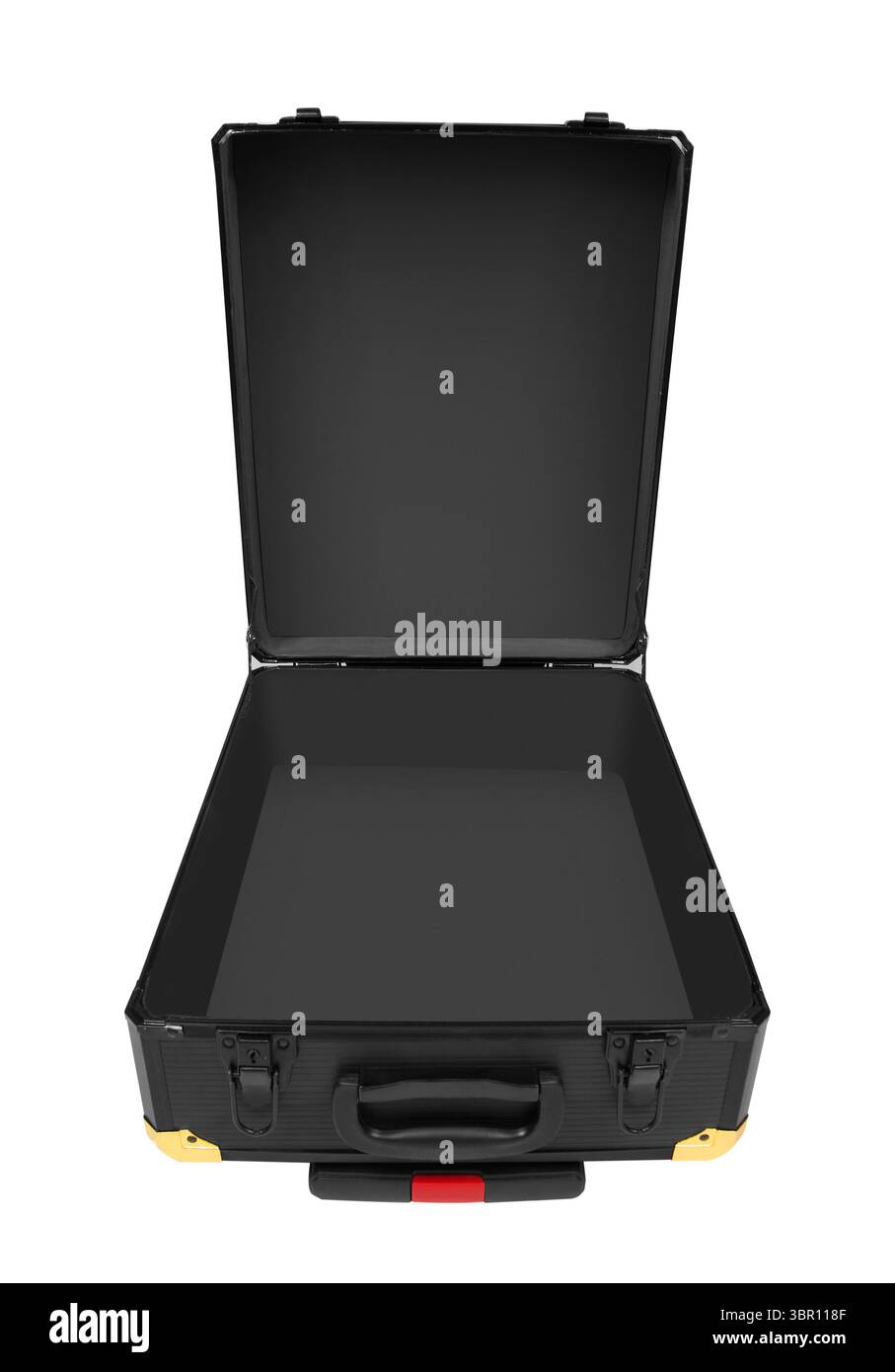Opened Black suitcase isolated on white background Stock Photo