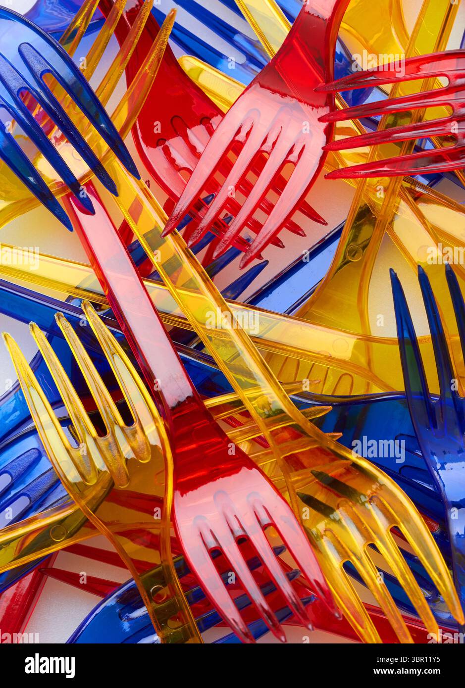 Set of colored plastic forks close-up Stock Photo