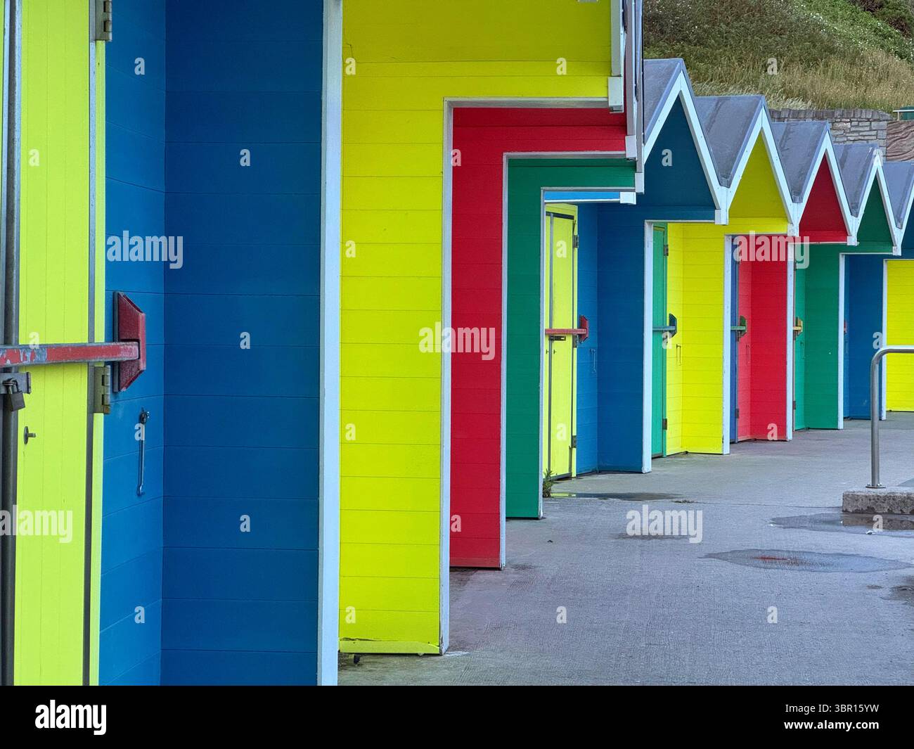 Colourful beach huts at Barry Island, South Wales, UK - Smartphone Captured Stock Image