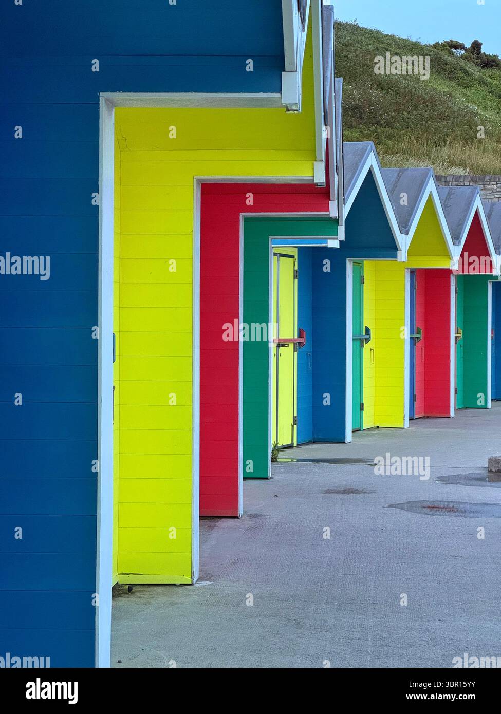 Colourful beach huts at Barry Island, South Wales, UK - Smartphone Captured Stock Image