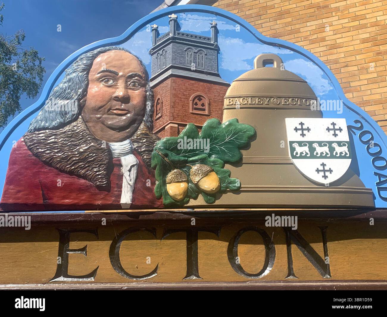 Ecton Northampton Northamptonshire American  Benjamin Franklin Plaque Robert Franklin famous founding fathers statesman diplomat inventor - Smartphone Captured Stock Image