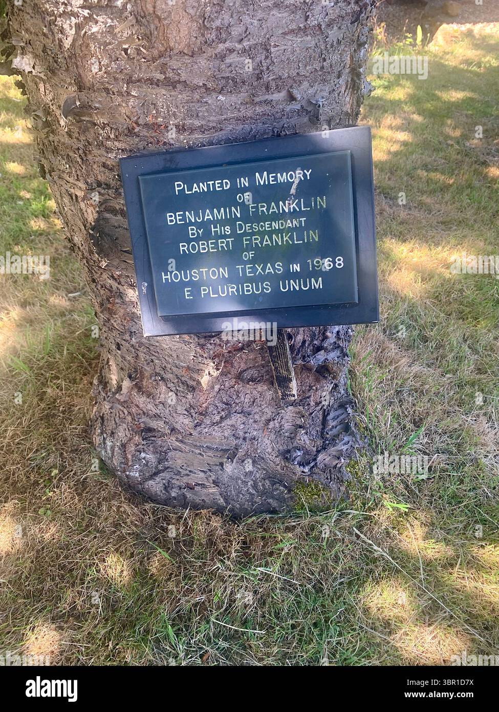 Ecton Northampton Northamptonshire American  Benjamin Franklin Plaque Robert Franklin famous founding fathers statesman diplomat inventor - Smartphone Captured Stock Image
