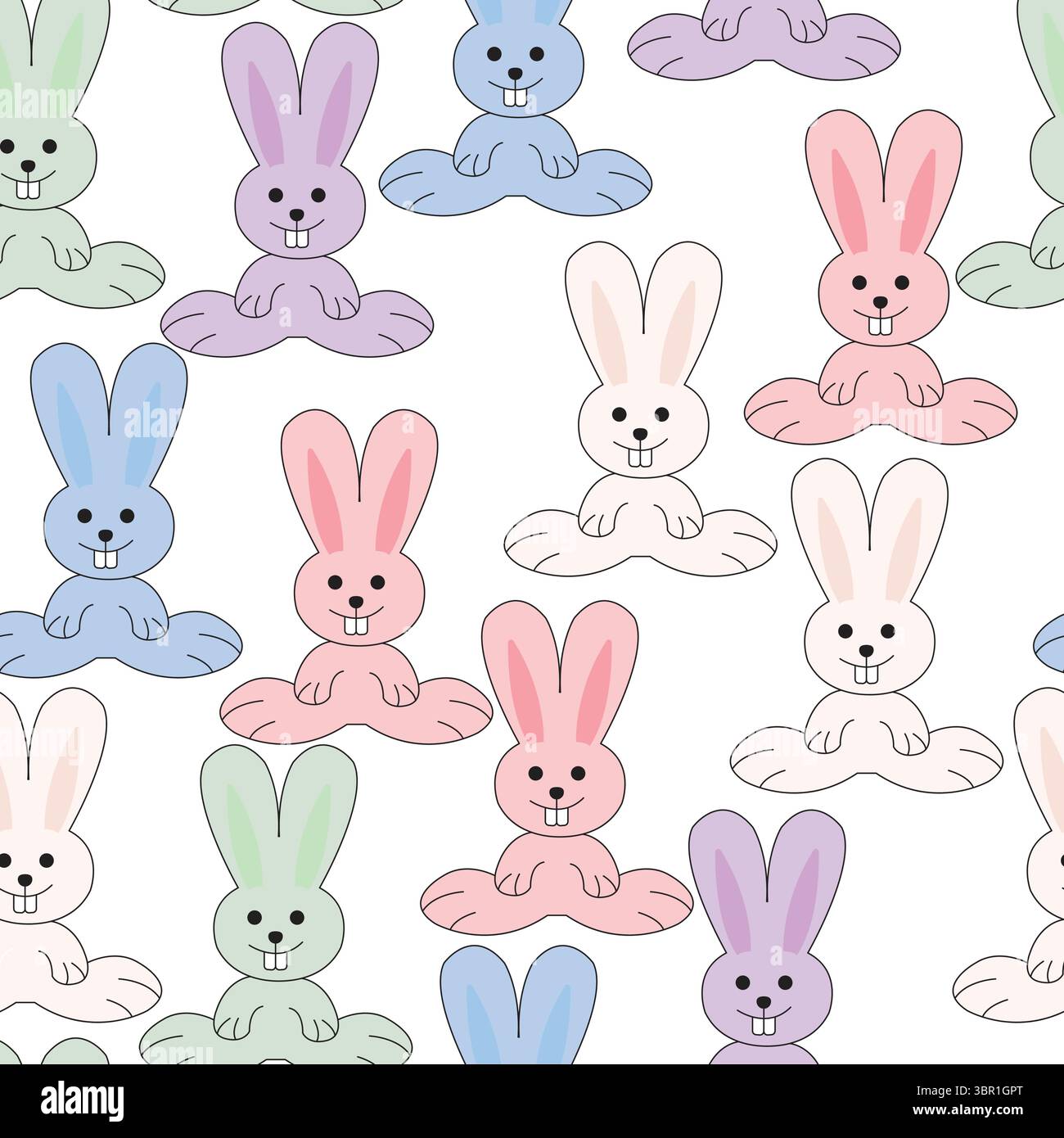 Seamless pattern with cute rabbits; cute bunny illustration Stock Vector