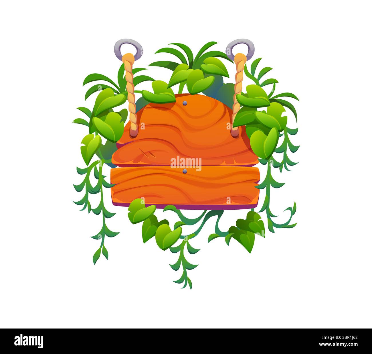 Wooden sign board hanging on ropes with jungle lianas. Information ...