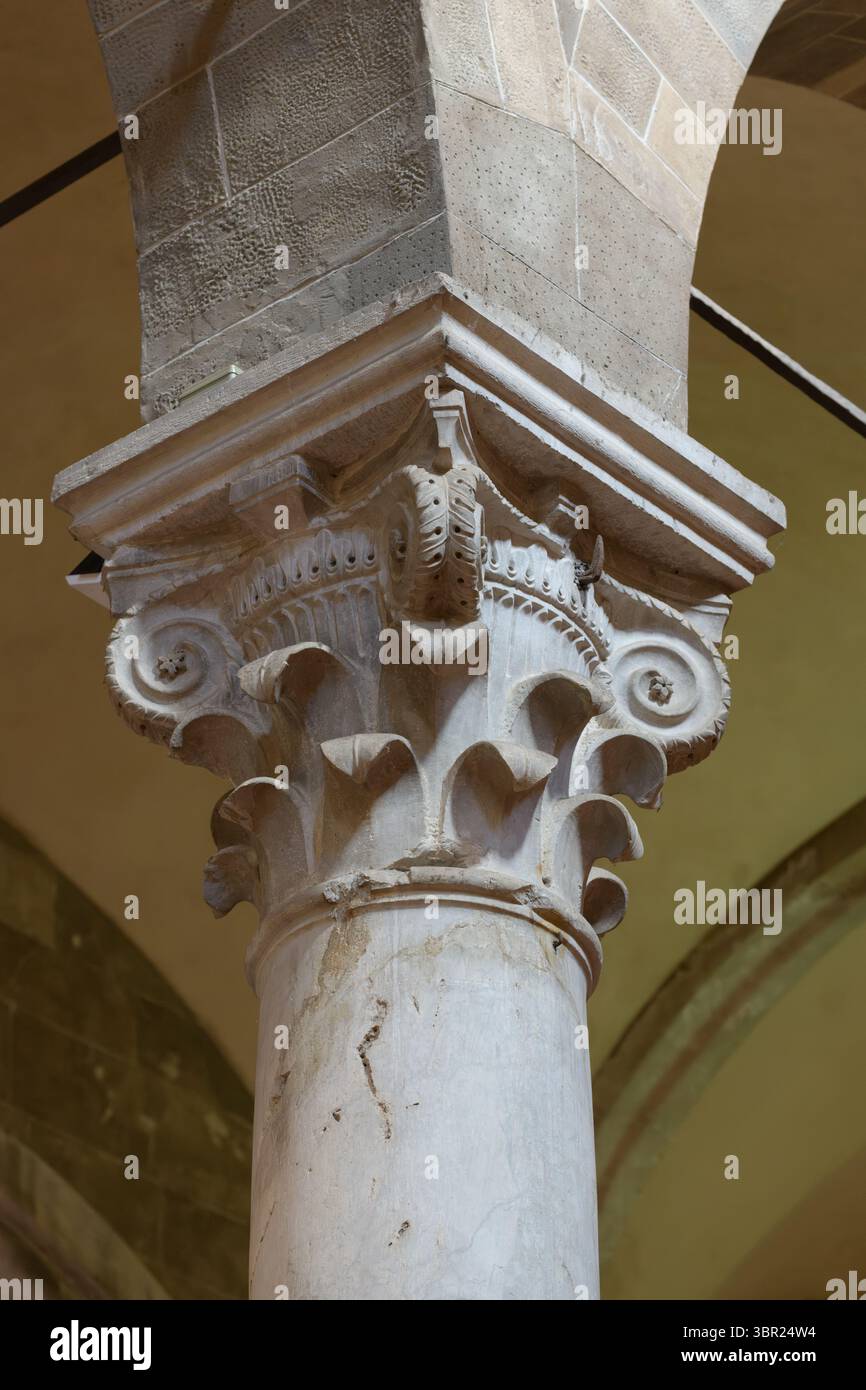 Romanesque Column Frame Column with capital, Romanesque architecture in the Church of Santi ...
