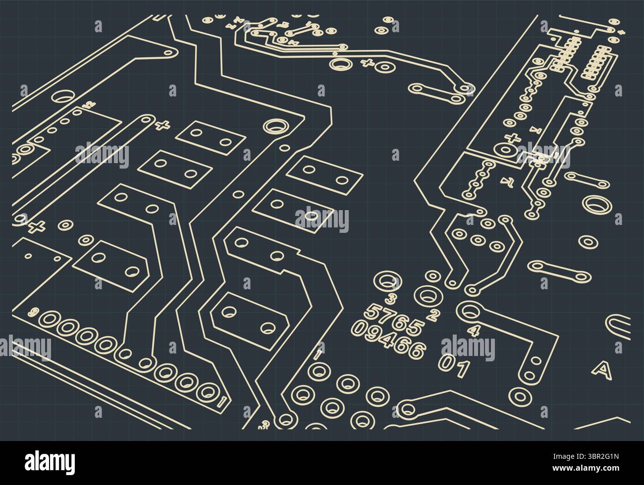 Circuit board blueprint close up stylized vector illustration Stock