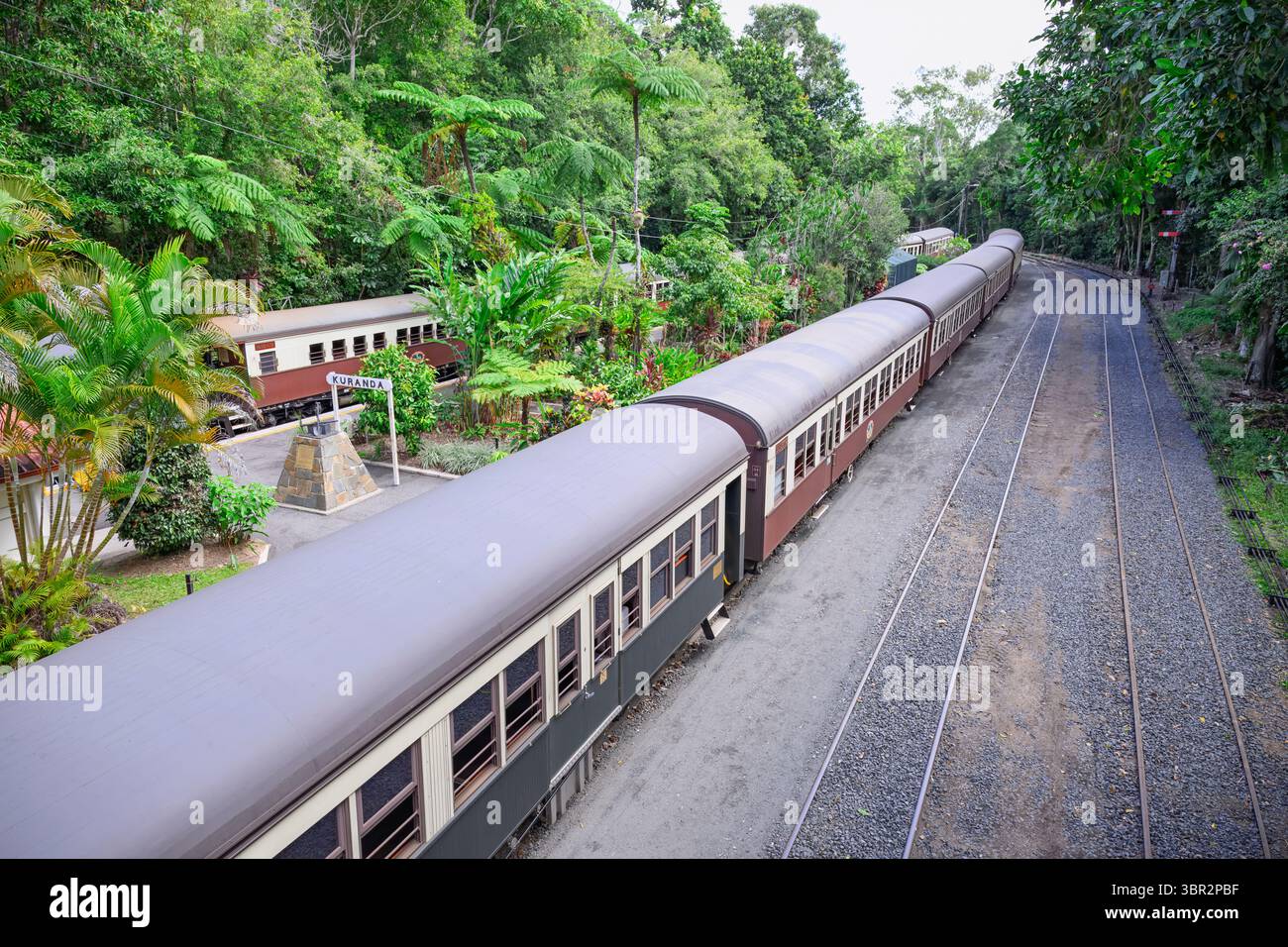 Kuranda, Queensland, Australia - July 4 2025: Kuranda scenic railway train carriage engine, popular tourist attraction rail journey Stock Photo