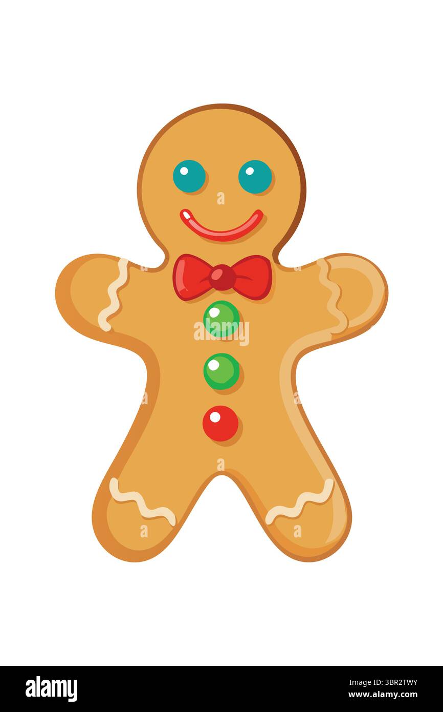 "Gingerbread Man Cookie with Colorful Icing and Decorations" Stock Vector