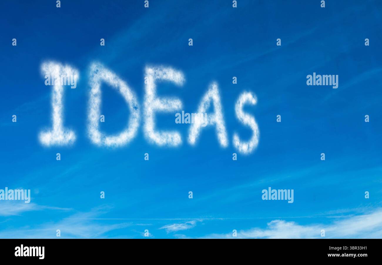 Ideas written in white in sky Stock Photo