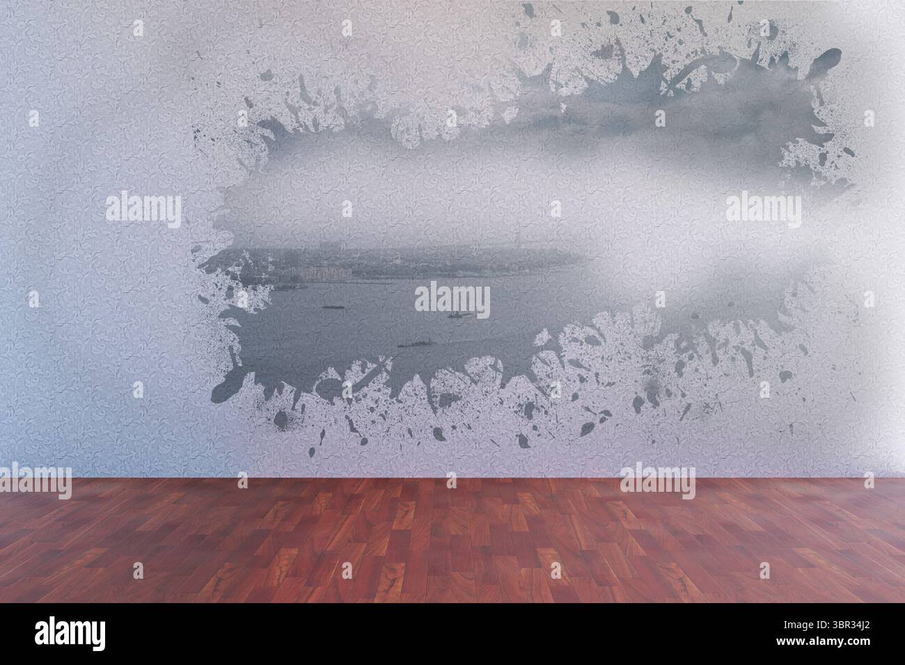 Splash on wall revealing coastline Stock Photo