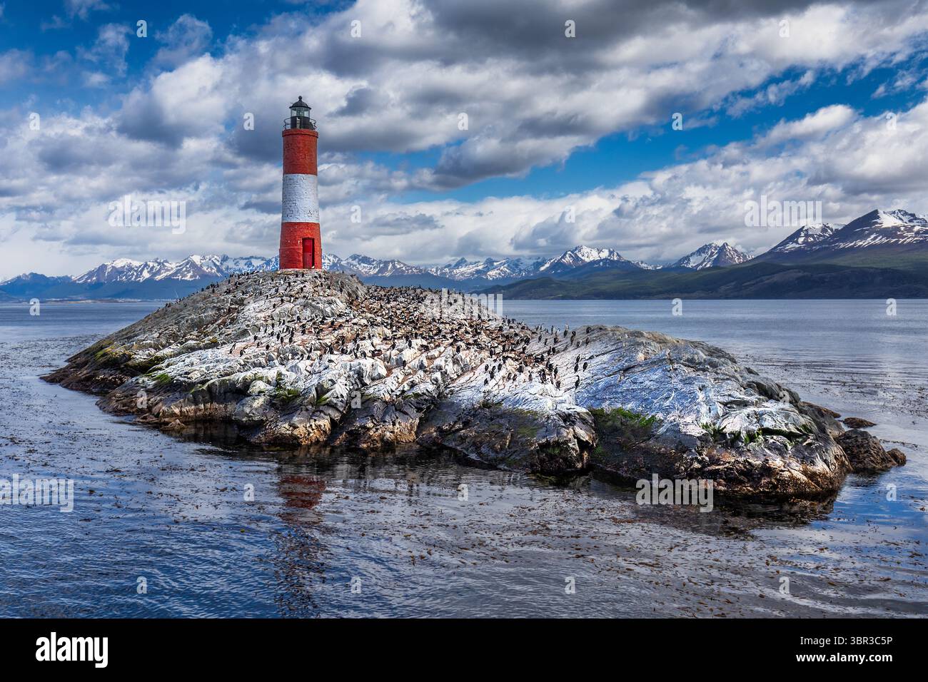 View of the stark red and white Les Eclaireurs Lighthouse stands ...