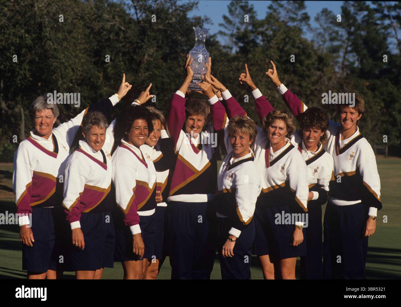 winning USA team with the trophy Kathy Whitworth (Captain) - Monahans, Texas Pat Bradley - Westford, Massachusetts Beth Daniel - Charleston, South Carolina Cathy Gerring - Fort Wayne, Indiana Rosie Jones - Santa Ana, California Betsy King - Reading, Pennsylvania Nancy Lopez - Torrance, California Dottie Mochrie - Saratoga Springs, New York Patty Sheehan - Middlebury, Vermont  The inaugural Solheim Cup competition took place in Orlando, Florida, United States at Lake Nona Golf & Country Club from November 16 to November 18, 1990. The United States team beat the European team 11½ points to 4½. Stock Photo