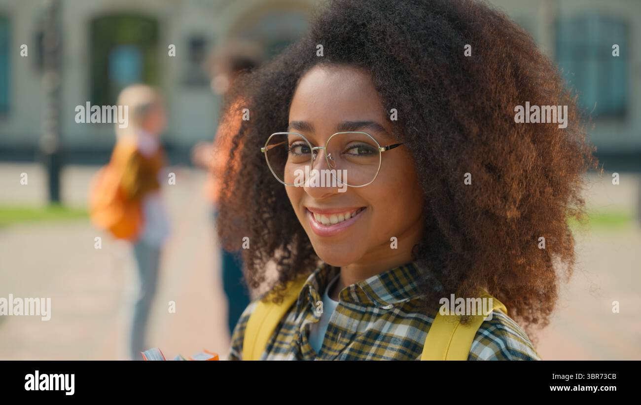 Portrait African American happy smiling healthy teeth eyesight in ...