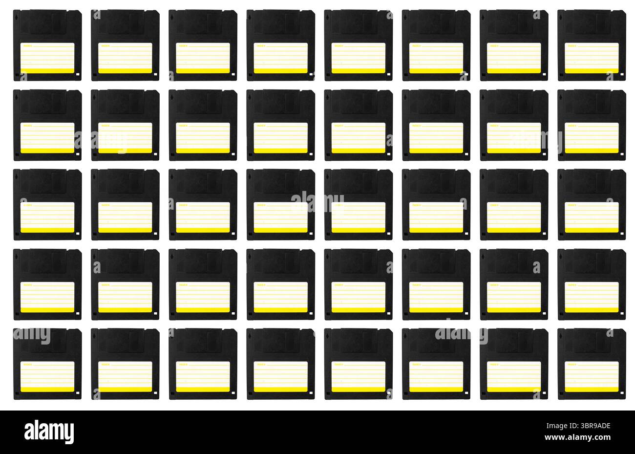 Black floppy disk with blank label on white background Stock Photo