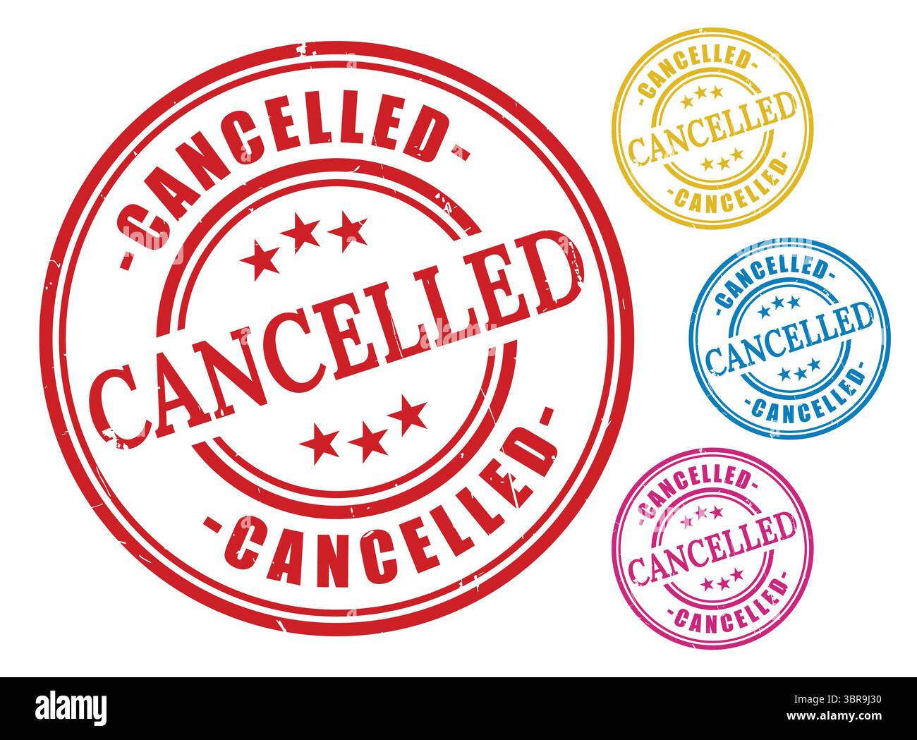 A Cancelled Label Vector Pack, Multicolor Grunge Rubber Stamp Collection Stock Vector