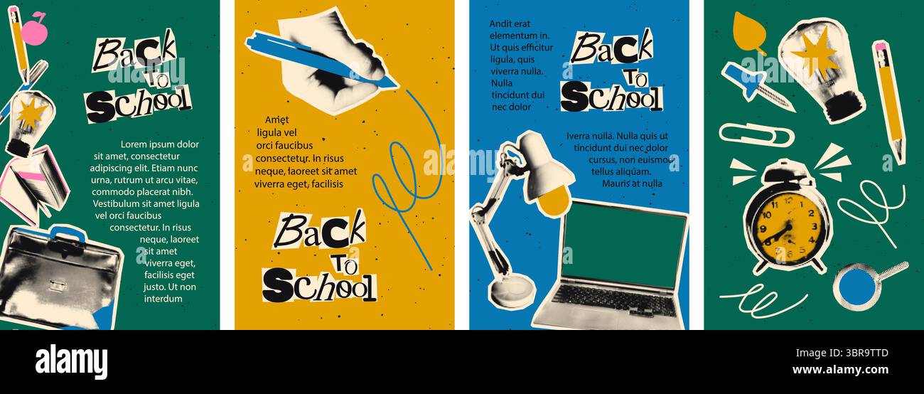 Back to school halftone collage vertical banners vector illustration Stock Vector