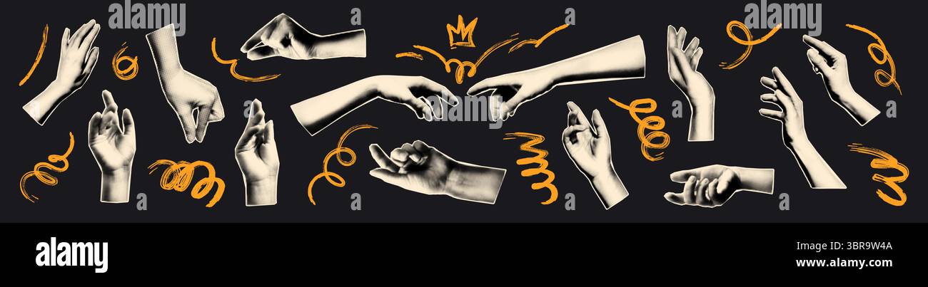 Hands gestures halftone collage vector illustration Stock Vector