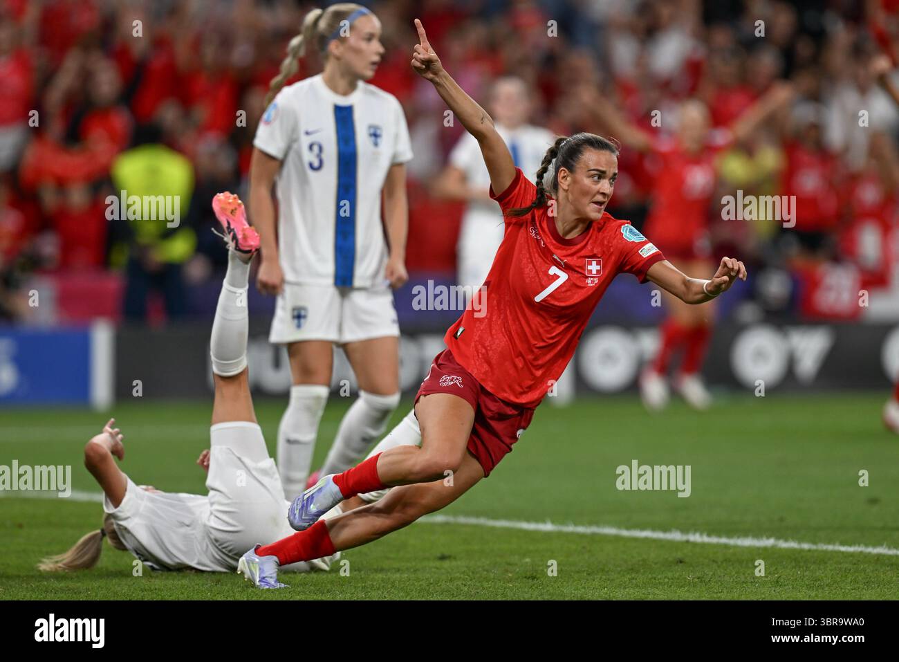 Riola Xhemaili (7) of Switzerland celebrates after scoring the 1-1 ...