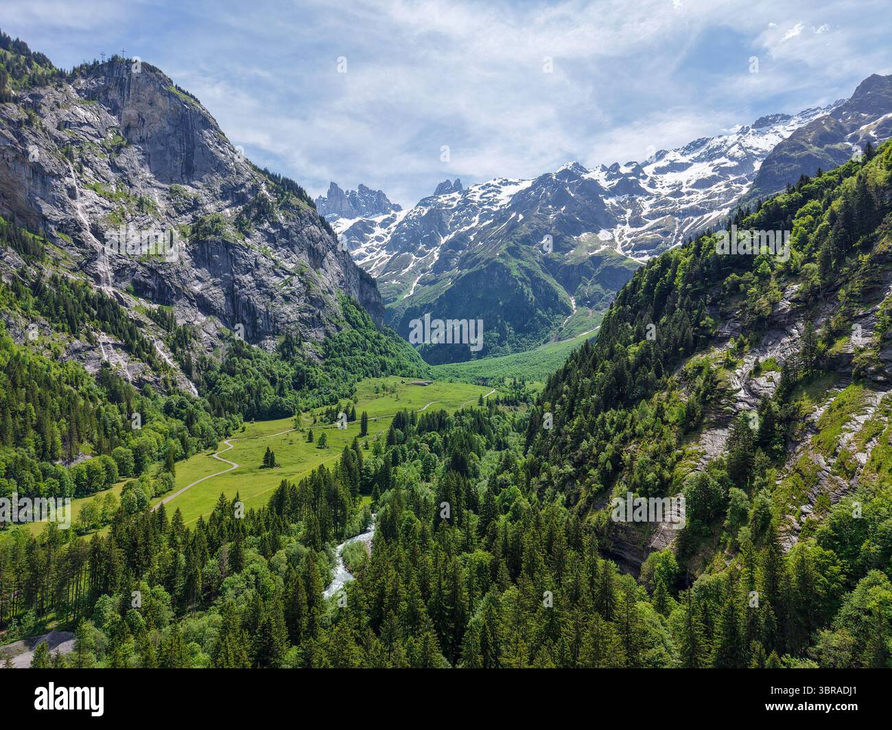 Drone view at the landscape of Engelberg on the Swiss alps Stock Photo ...