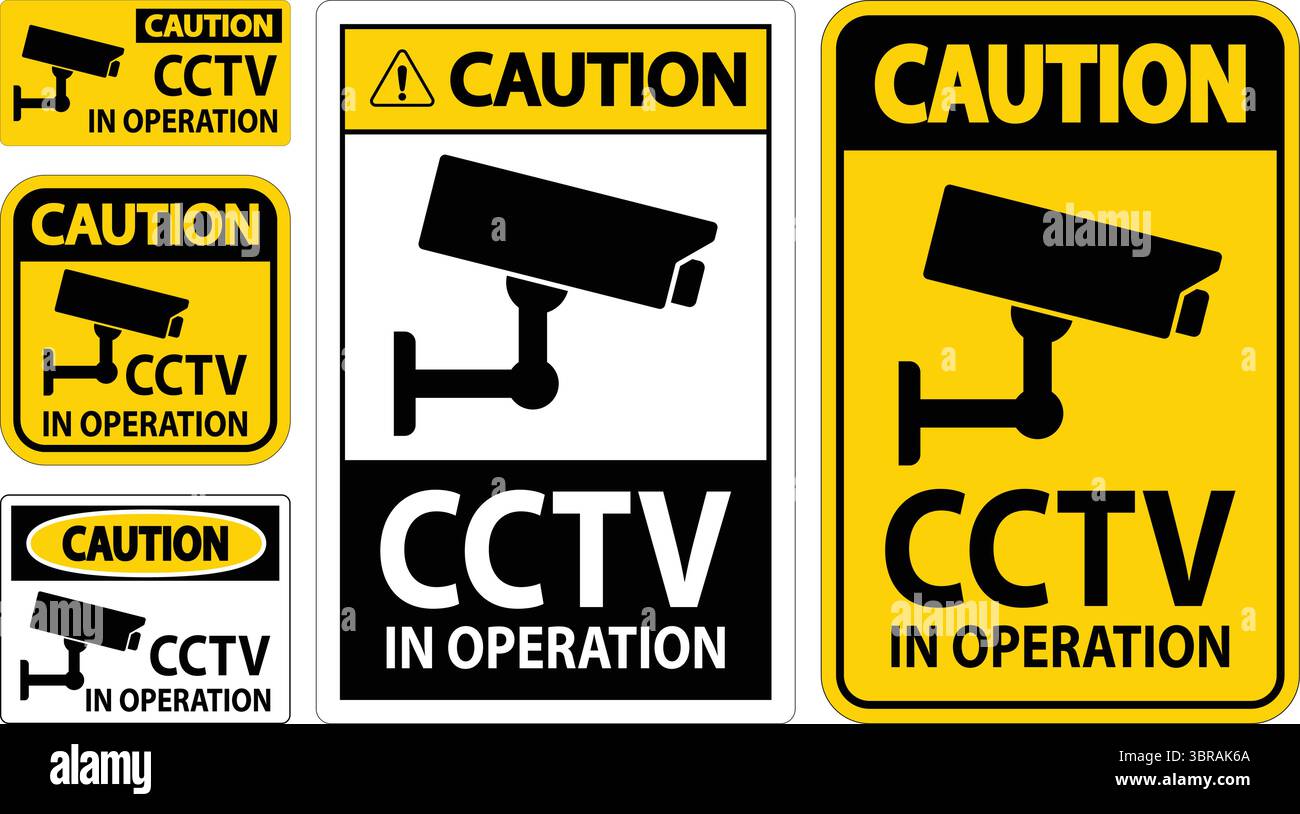 This collection features caution signs indicating CCTV operation, designed for effective surveillance awareness. Ideal for security applications in va Stock Vector