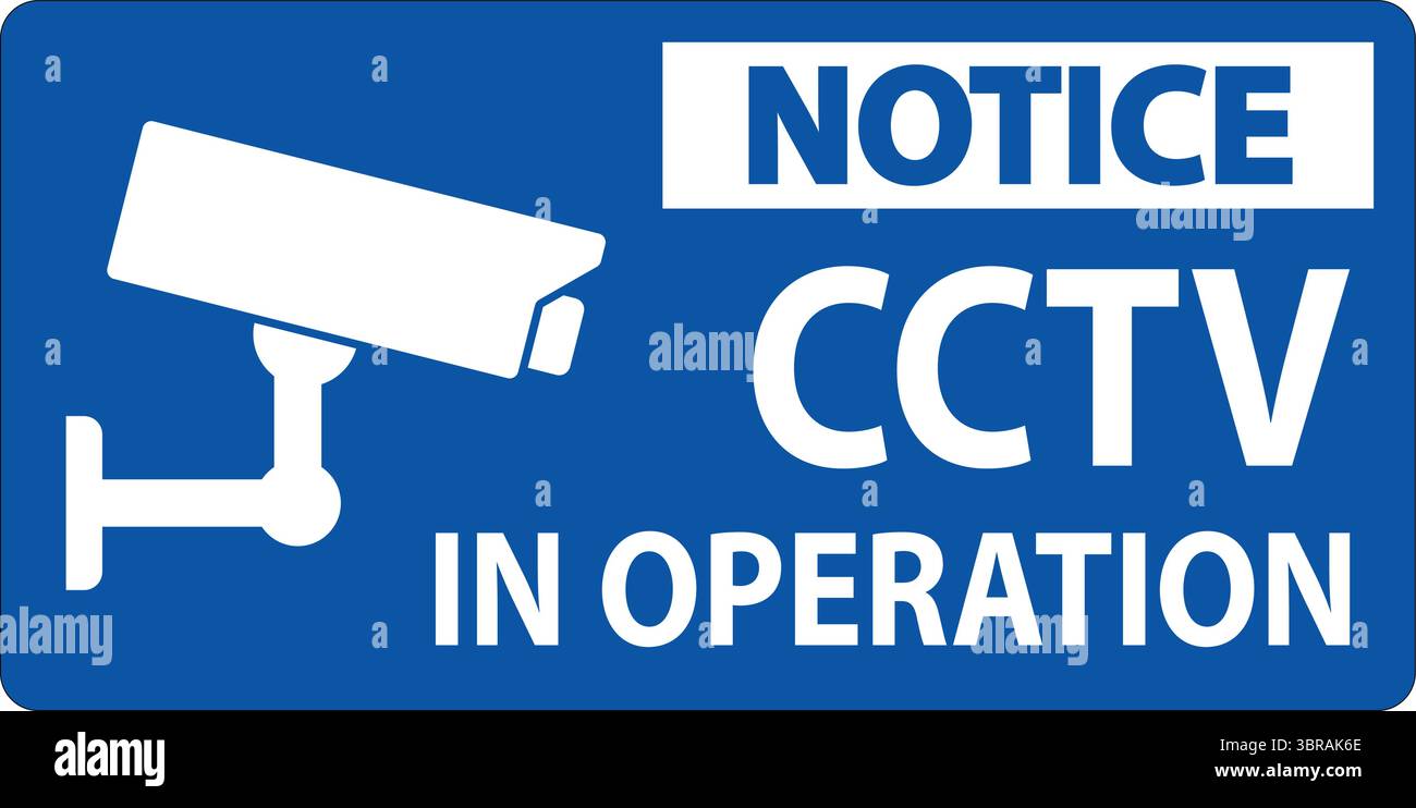 Clear notice sign indicating that CCTV monitoring is in operation for enhanced security and protection in the area. Ideal for enhancing safety awarene Stock Vector