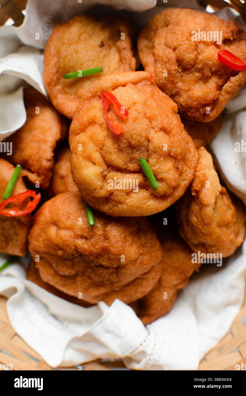 Overhead view of Akara in a basket, top view of nigerian akara fried ...