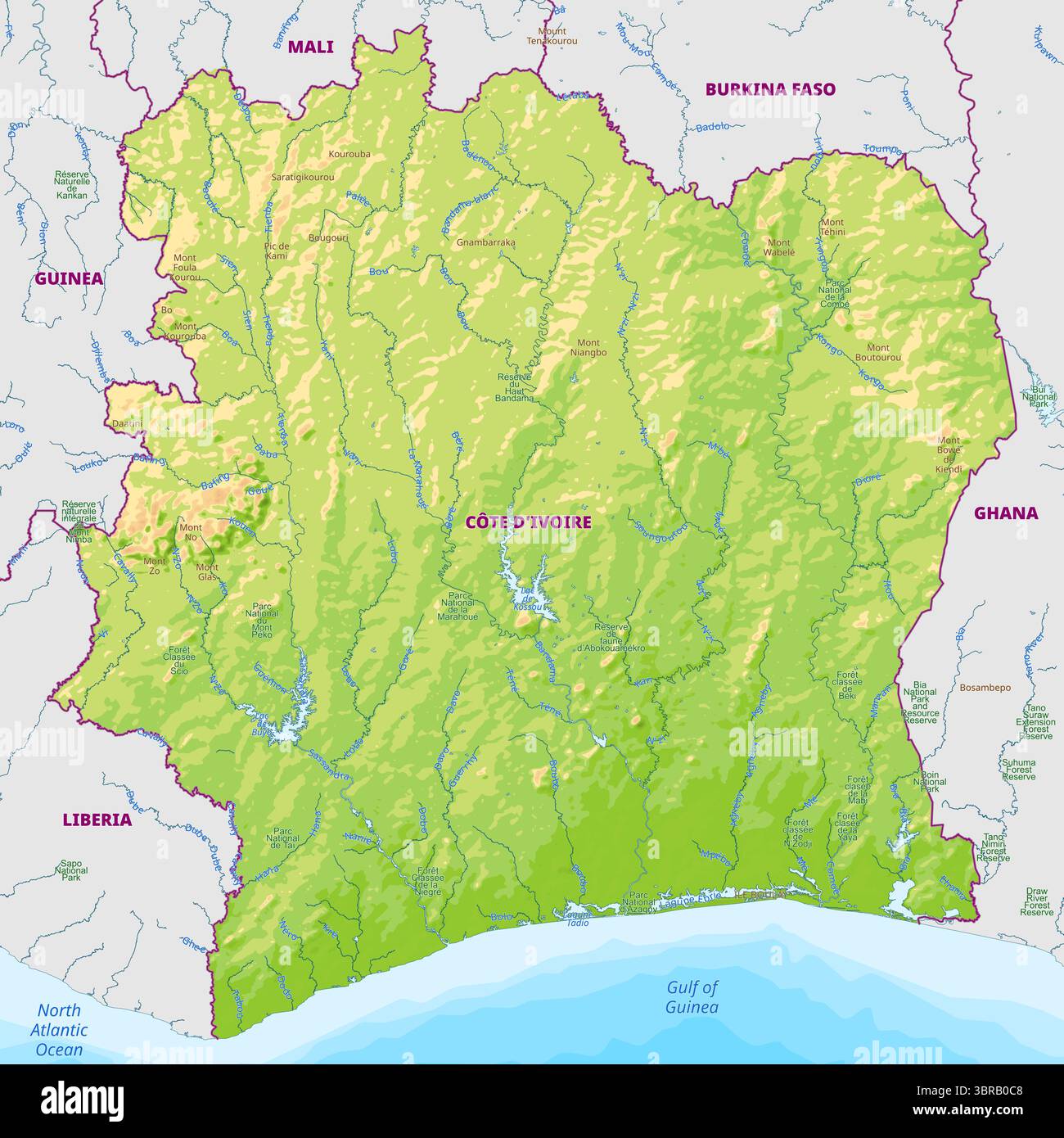 detailed-physical-map-art-of-cote-d-ivoire-stock-vector-image-art-alamy