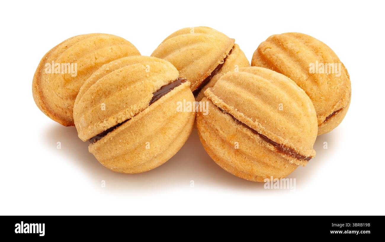 walnut shaped cookies path isolated on white Stock Photo
