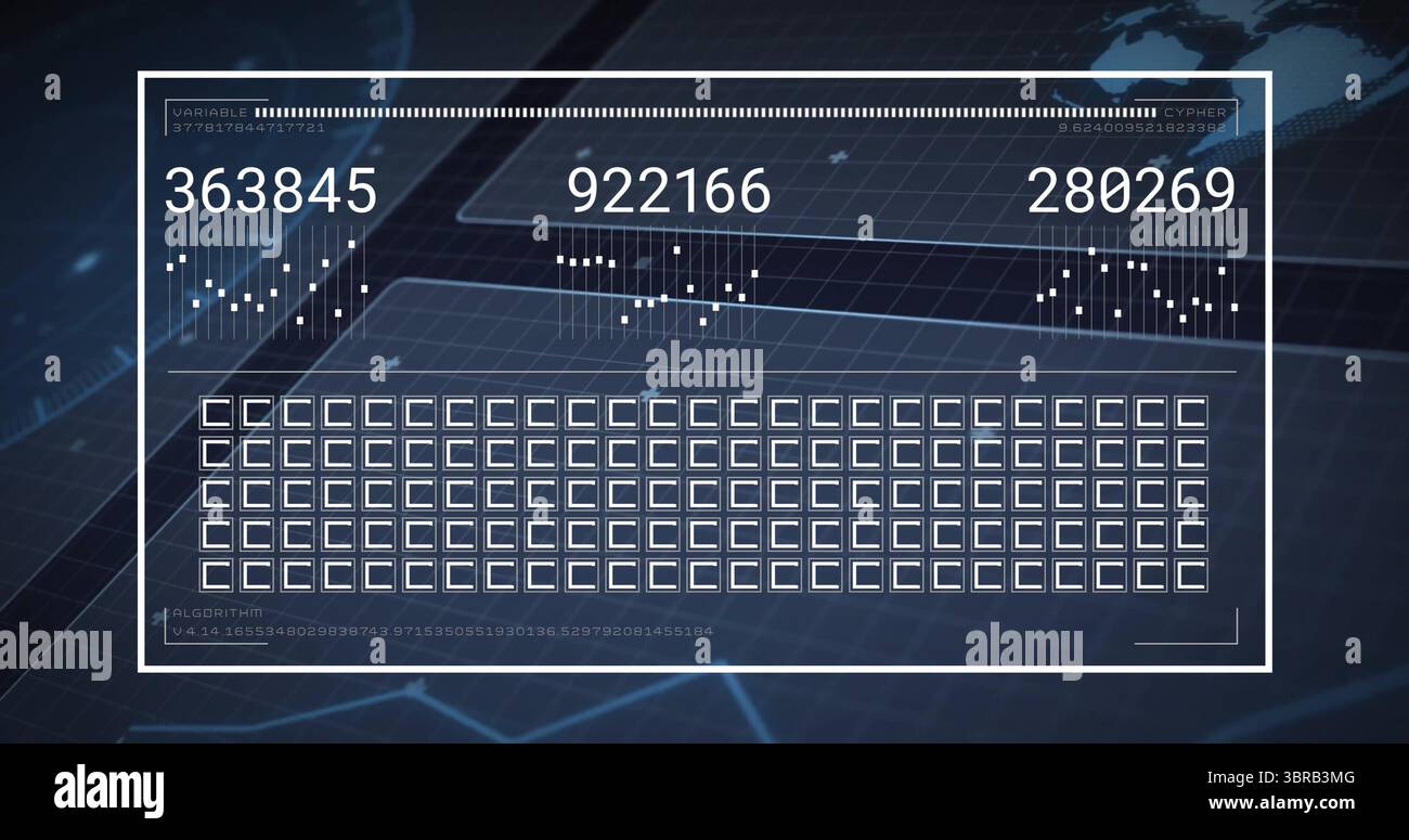 Displaying white-outlined digital panel showing numeric readouts on ...
