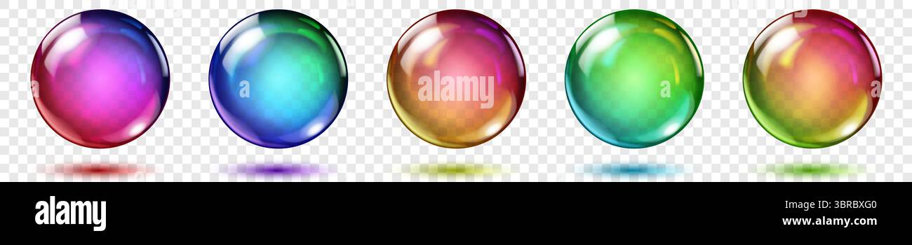 Set of translucent spheres of rainbow colors with highlights and ...