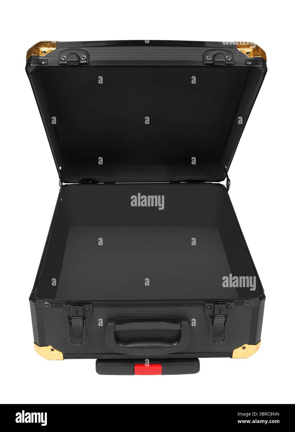 Opened Black suitcase isolated on white background Stock Photo