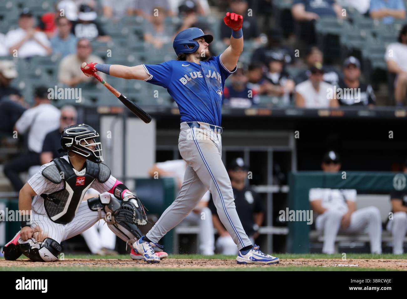 CHICAGO, IL - JULY 09: Addison Barger #47 of the Toronto Blue Jays bats ...