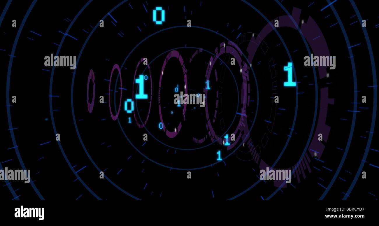 Digital tunnel with concentric rings, radial grid spinning in virtual ...