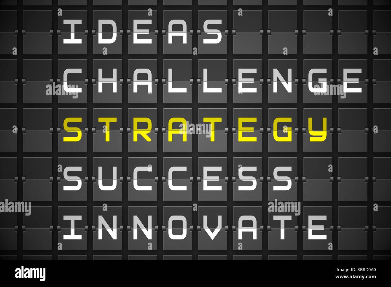 Strategy buzzwords on black mechanical board Stock Photo