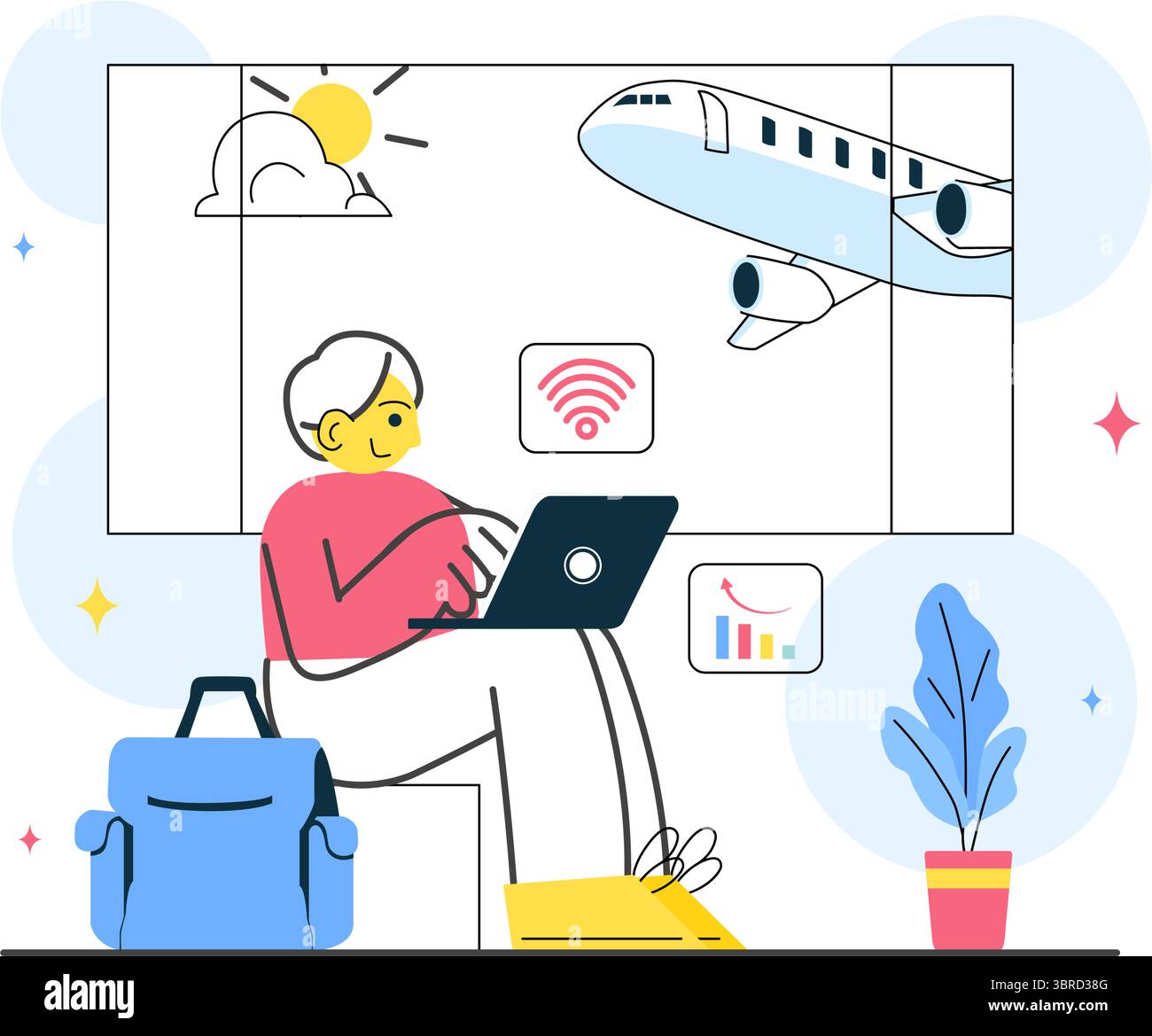 Digital Nomad Lifestyle Vector Illustration Featuring People Working ...