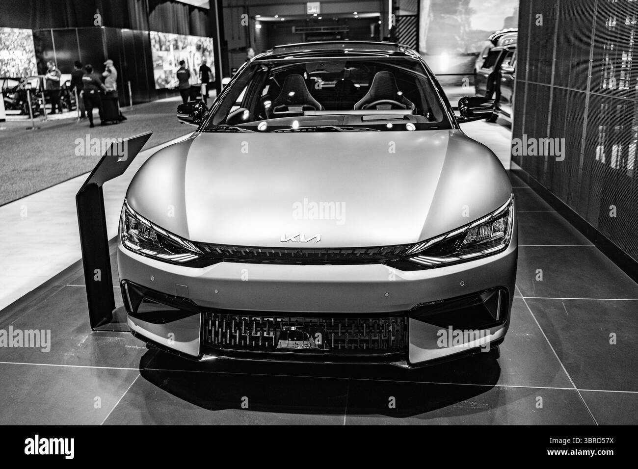 New York City, USA - March 27, 2024: Kia EV6 electric car at New York International Auto Show, front view Stock Photo