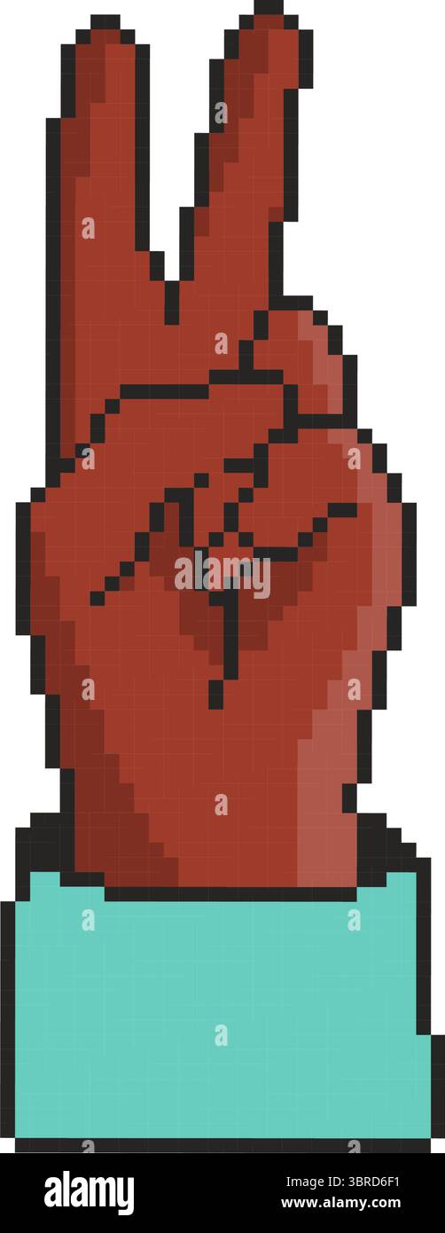 8 bit hand gesture icon. Pixel art object. Old school vintage game ...