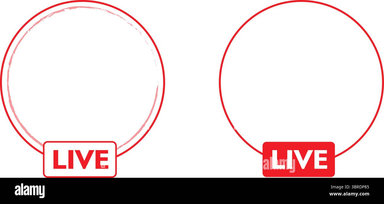 Dual “LIVE” Icons – Hand-Drawn vs. Precision Circular Variants Stock Vector