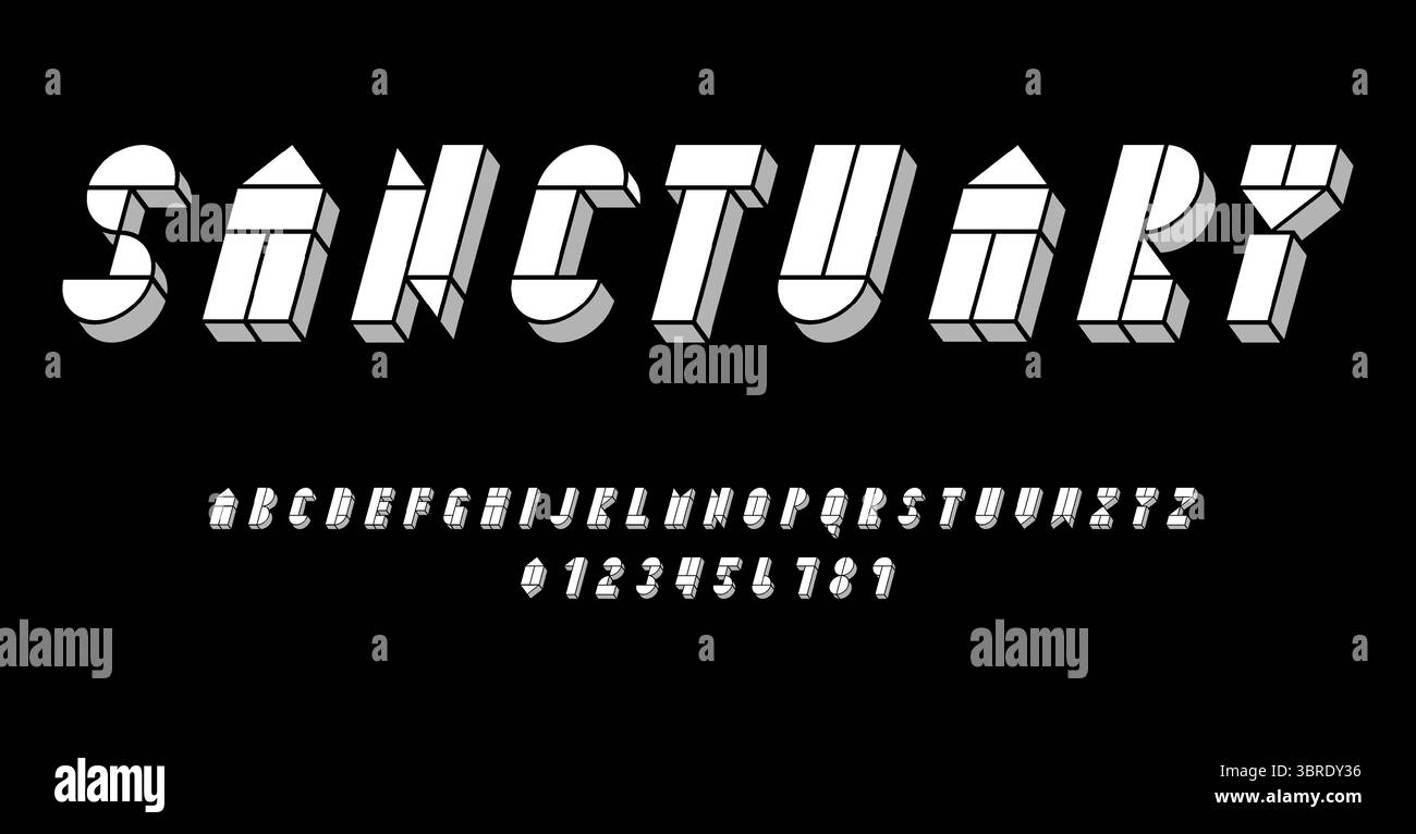 Set of alphabets font letters and numbers modern abstract design with geometric shapes with 3D concept vector illustration Stock Vector