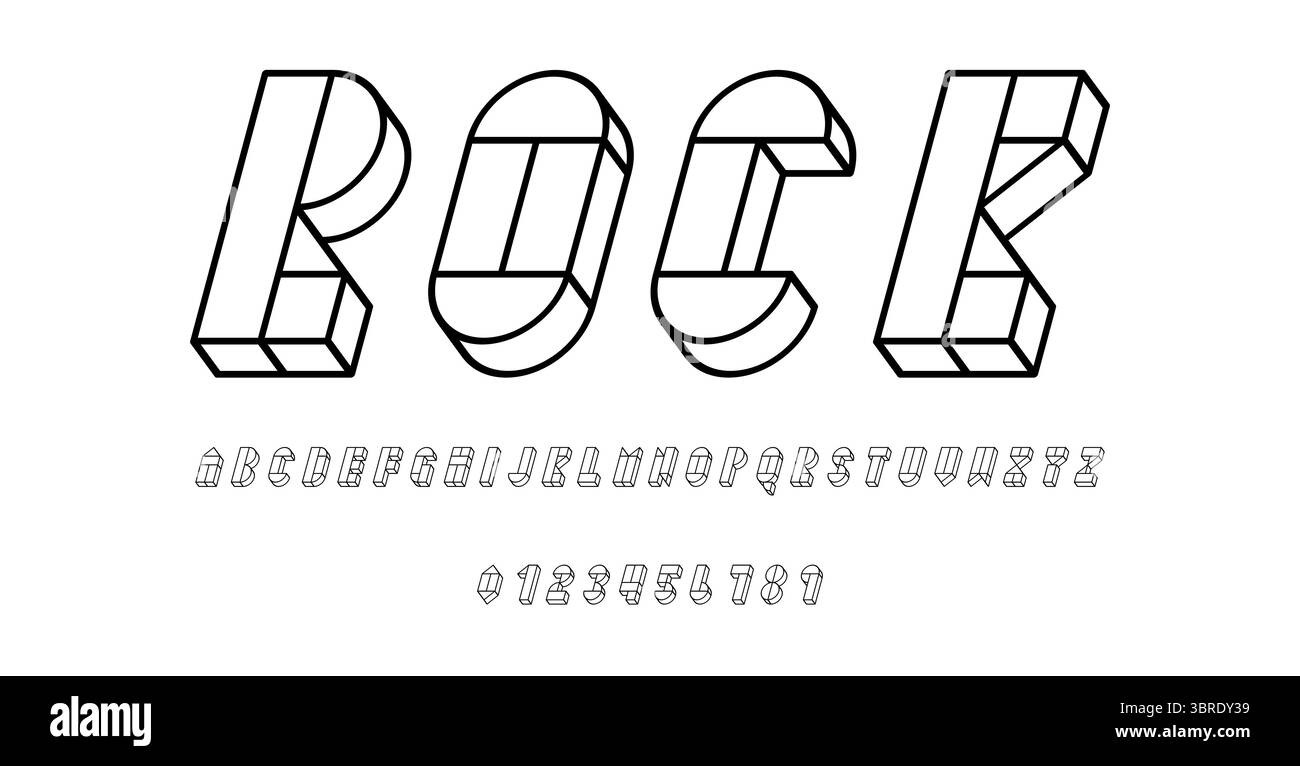 Set of alphabets font letters and numbers modern abstract design with geometric shapes with 3D concept vector illustration Stock Vector