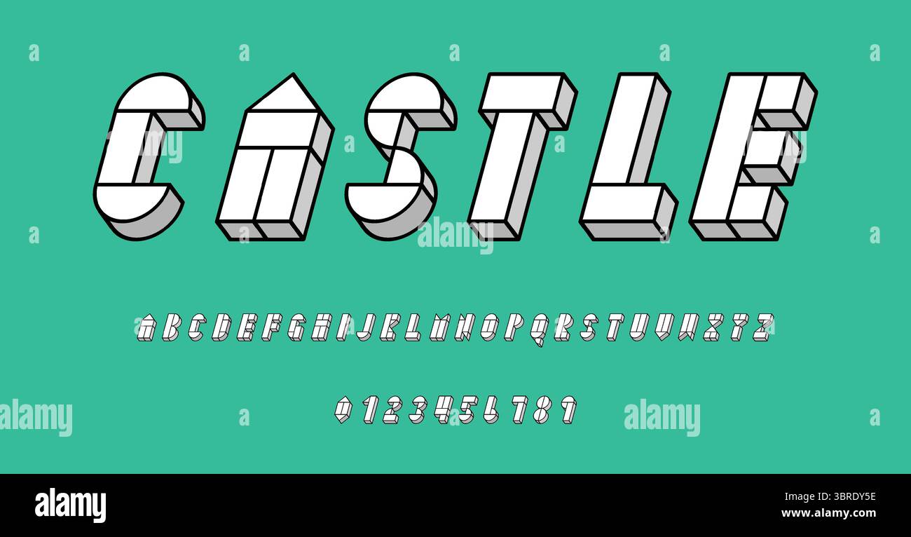 Set of alphabets font letters and numbers modern abstract design with geometric shapes with 3D concept vector illustration Stock Vector