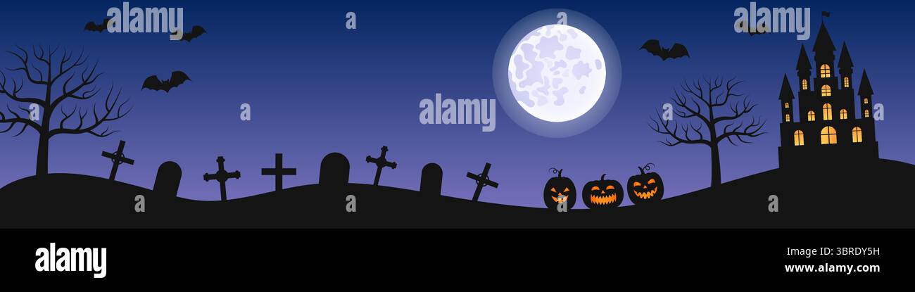 Vector Haunted Background Halloween scary vector horizontal background. Illustration of creepy ...