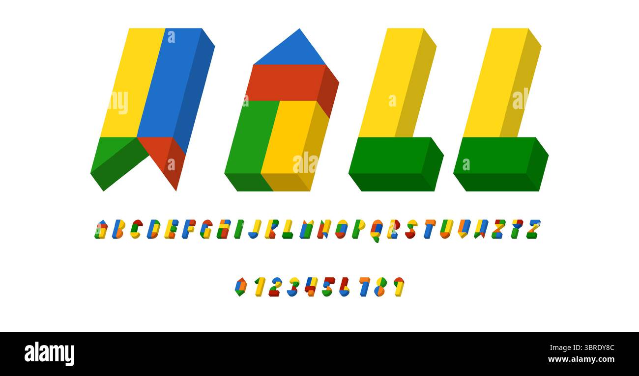 Set of alphabets font letters and numbers modern abstract design with geometric shapes with 3D concept vector illustration Stock Vector