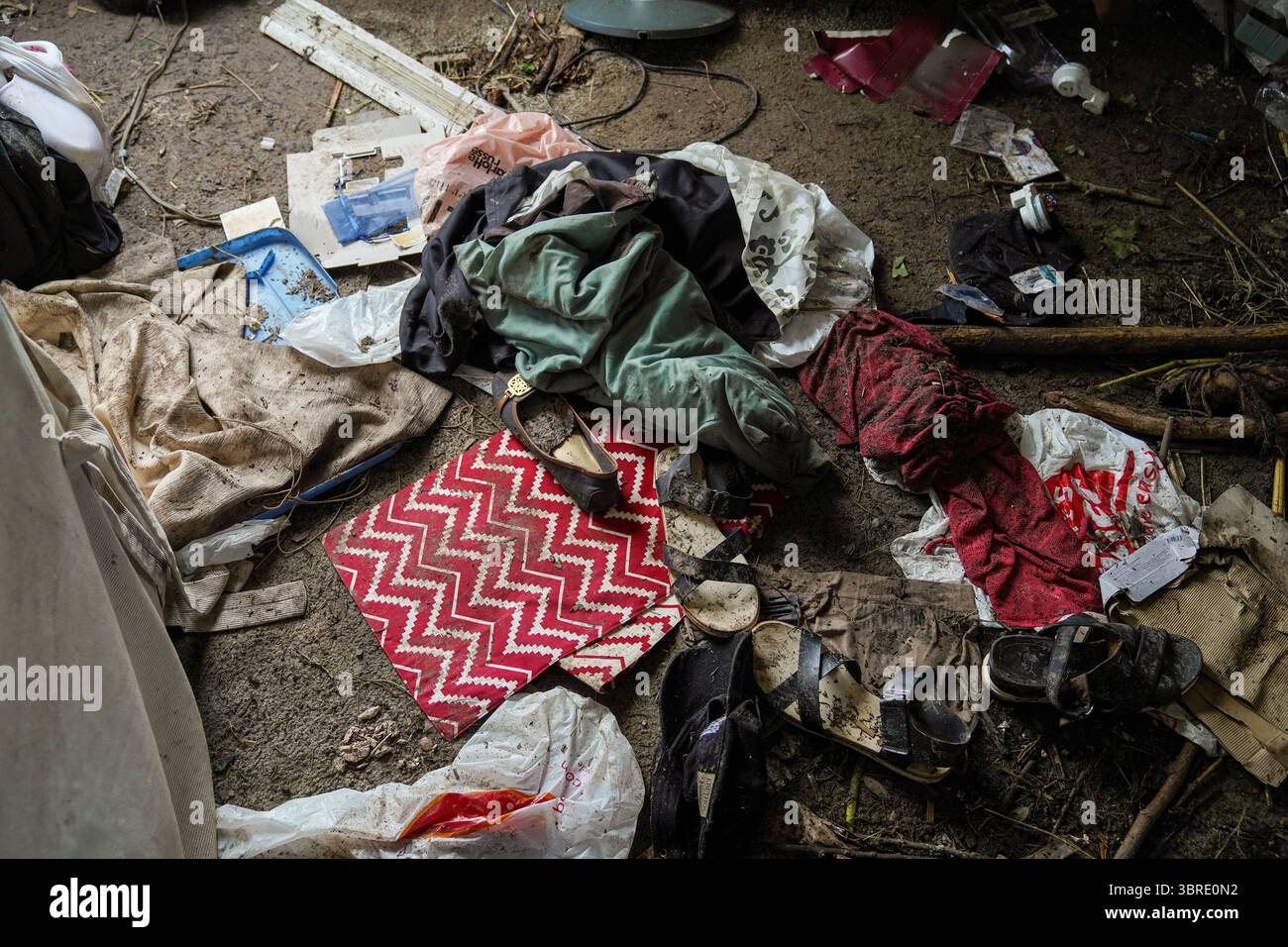 A destroyed home after devastating floods hit Kerr County, TX, killing