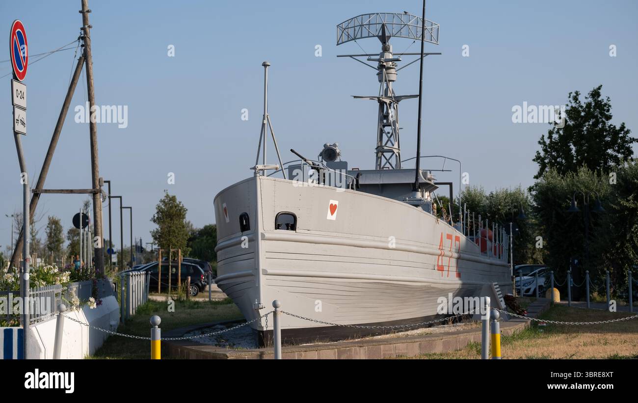 Marina di Ravenna, Italy, July 2025. View of MAS 472, a World War II-era Italian torpedo boat of the CRDA 60 ton (MS) type, now preserved as a museum Stock Photo